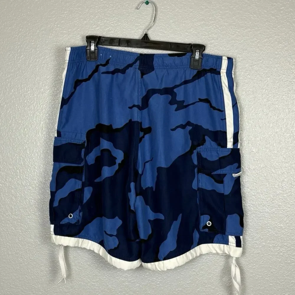 Vintage Midcoast Men's Size Small Drawstring Blue White Camo Swim Shorts Trunks